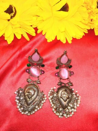 Silver Replica  Beautiful Pink Stone Earrings