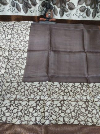 Brown Floral Printed Tasarsilk Saree