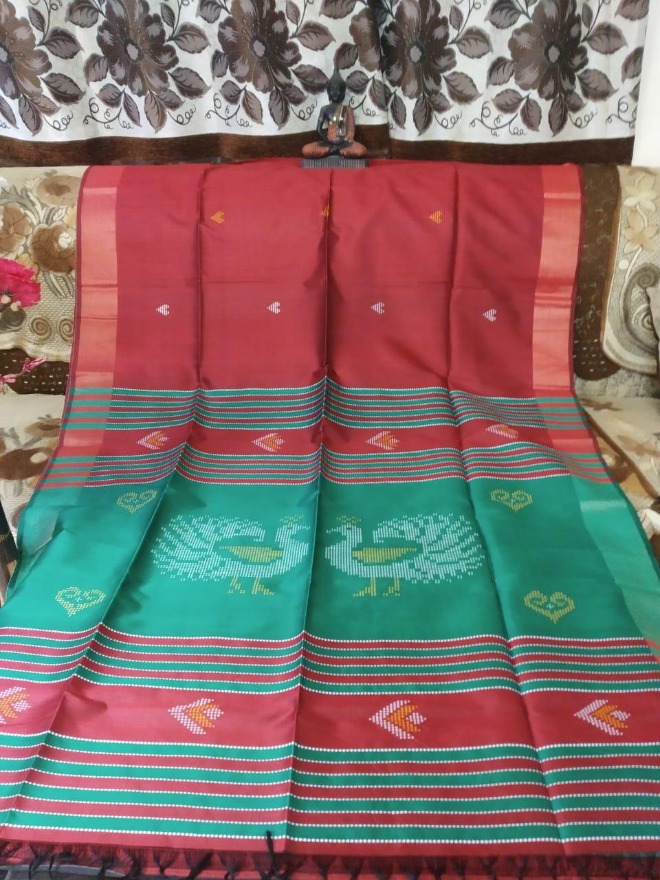 Red And Green Beautiful Silk Saree