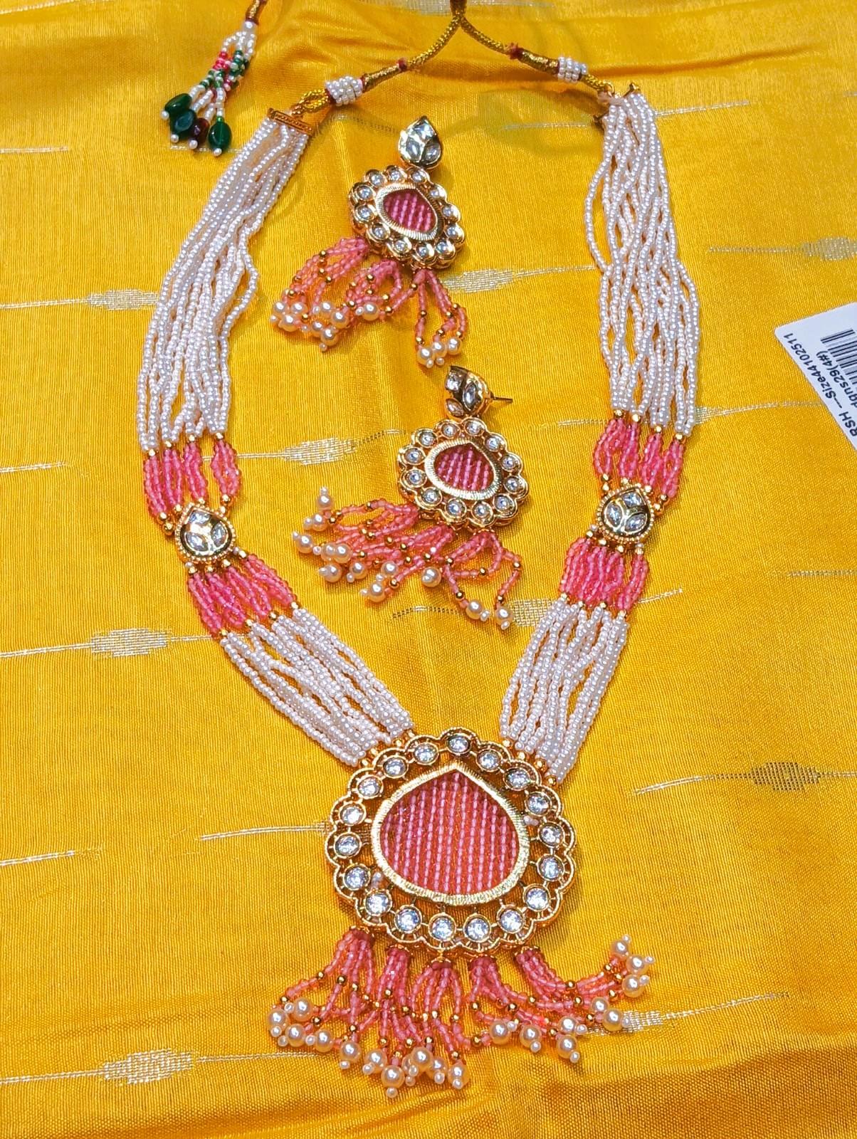 Semi Precious White And Pink Beautiful Jadau Set