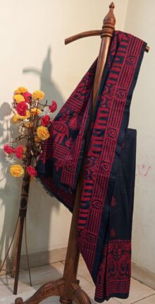 Bangalore Silk Kantha Stitch Saree