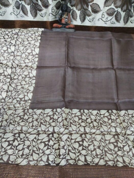 Brown Floral Printed Tasarsilk Saree - Image 2