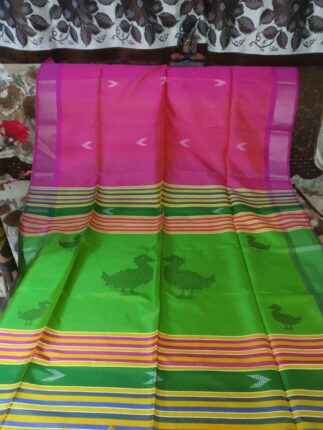 Pink And Parrot Beautiful Silk Saree