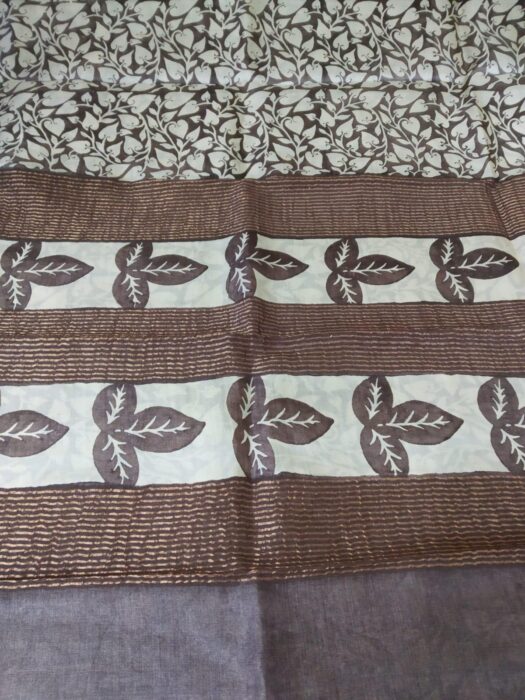 Brown Floral Printed Tasarsilk Saree - Image 3