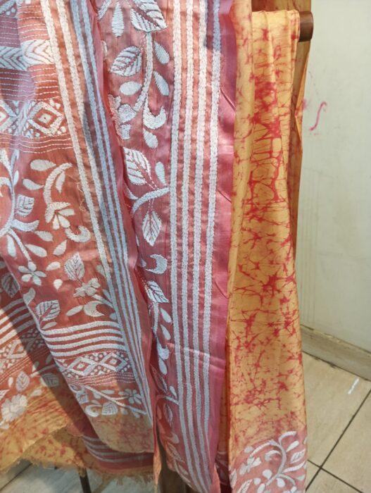 Bangalore Silk Kantha Stitch Saree - Image 16