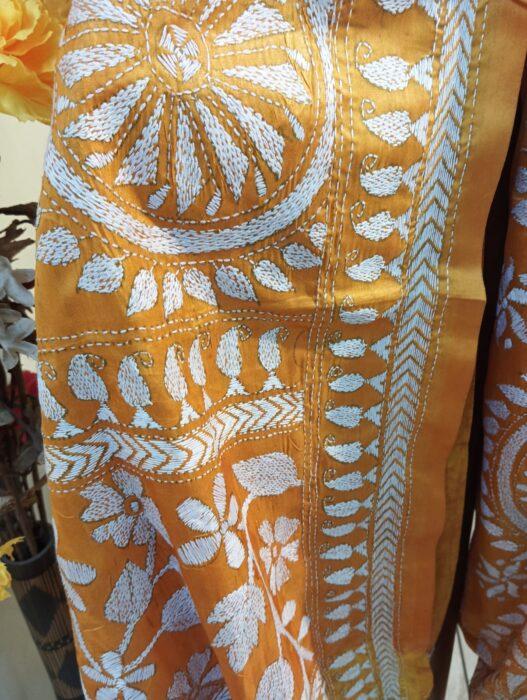 Bangalore Silk Kantha Stitch Saree - Image 18