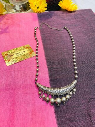 Beautiful Semi Tussar Peach Pink Saree With Silver Replica Jewelry For Mothers Day Special Combo Set