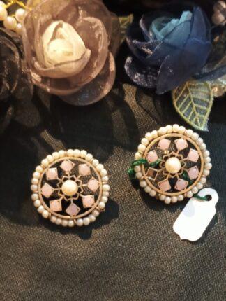 Beautiful Pink Stone With Pearl Silver Replica Earring