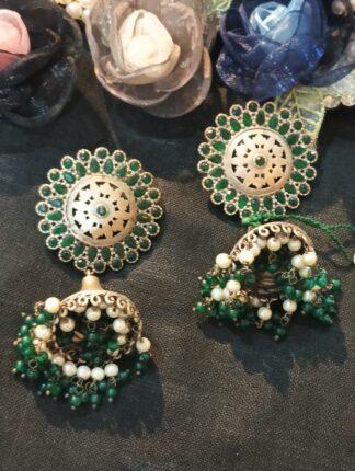 Beautiful Green Jadau Stone Pearl Earring