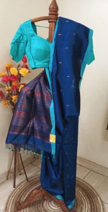 Beautiful Turquoise Cotton Silk Saree with Blouse Combo Set