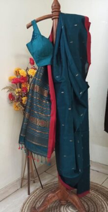 Beautiful Stunning Green Cotton Silk Saree With Blouse