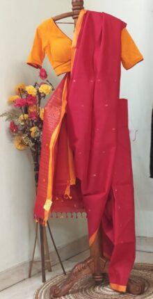 Beautiful Red Cotton Silk Saree With Combo Blouse
